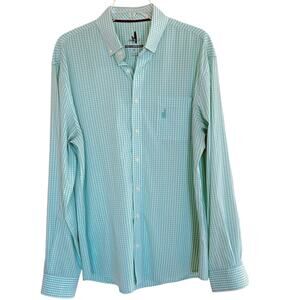 Johnnie-O Men’s Prep-Formance Button-Down Green Gingham Check Shirt Size Medium
